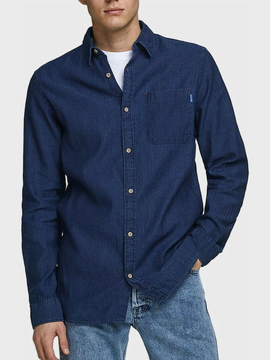 Jack & Jones Men's Shirt with Long Sleeves Regular Fit Navy Blue