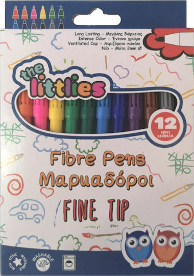 The Littlies Fibre Pens Washable Drawing Markers 2mm Thin Set 12pcs