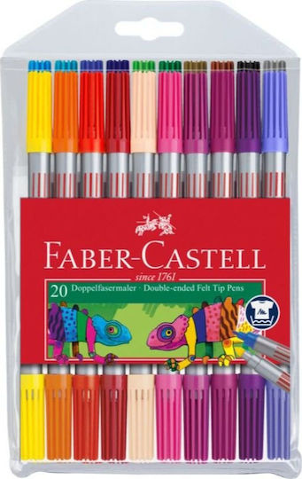 Faber-Castell 15111 Markere De Apă Subțiri Cu Vârf Dublu Lavabile Set 20 Culori
