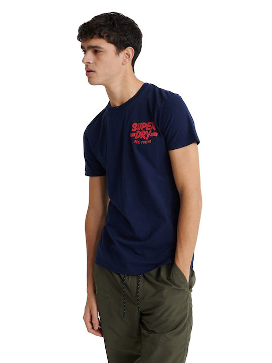 Superdry Hell Cats Ανδρικό T-shirt Navy Μπλε με Λογότυπο
