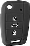 Silicone Car Key Cover Case Type-2 with 3 Buttons for Seat / Skoda / VW Black NG-