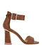 Exe Lucia Suede Women's Sandals with Chunky High Heel In Tabac Brown Colour