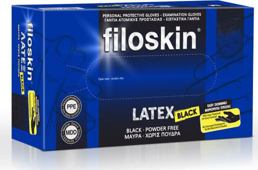 Filoskin Γάντια Λάτεξ Χωρίς Πούδρα σε Μαύρο Χρώμα 100τμχ