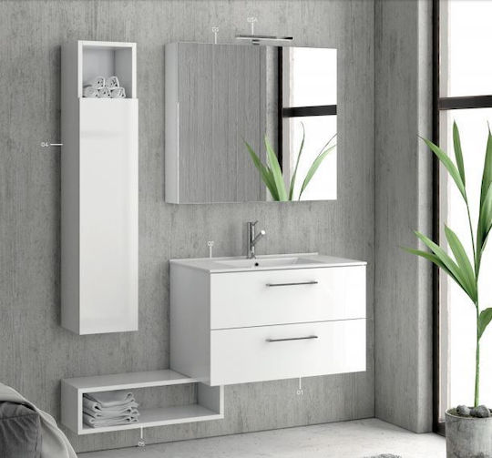 Karag Elsa 80 Πάγκος με Νιπτήρα & Καθρέπτη με Φως Ματ Λάκα Μ79xΒ45xΥ48cm Λευκός