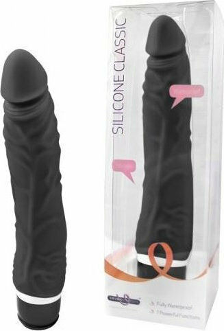 Seven Creations Silicone Classic Vibe Slim Veined Realistic Vibrator 21cm Black