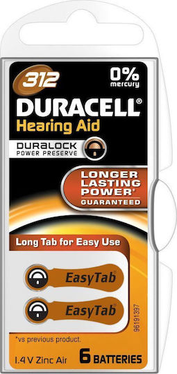 Duracell Hearing Aid Batteries 312 1.4V 6pcs