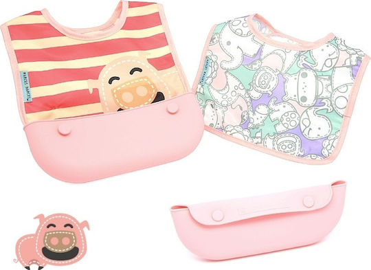 Marcus & Marcus Pokey the Piglet Impermeabila Bavetă material textil cu autocolant & Buzunar Roz 2buc