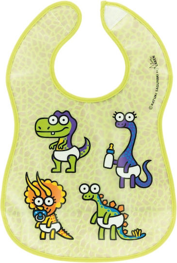 Laken Katuki Saguyaki Dinos Waterproof Bib Plastic with Hoop & Loop Fastener & Pocket Green for 24 m+ YBD