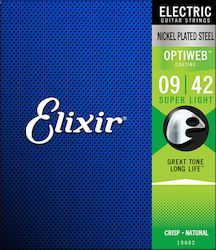 Elixir Πλήρες Σετ Nickel Plated Steel Χορδών για Ηλεκτρική Κιθάρα Optiweb 9 - 42"