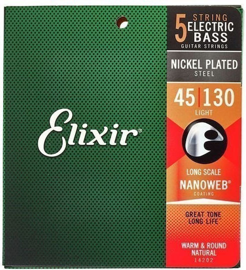 Elixir Nanoweb Set Corzi Pentru Bas Oțel Plăcat Cu Nichel 45 - 130