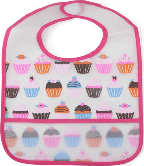 Cangaroo Funny Snack Waterproof Bib Plastic with Hoop & Loop Fastener & Pocket Pink