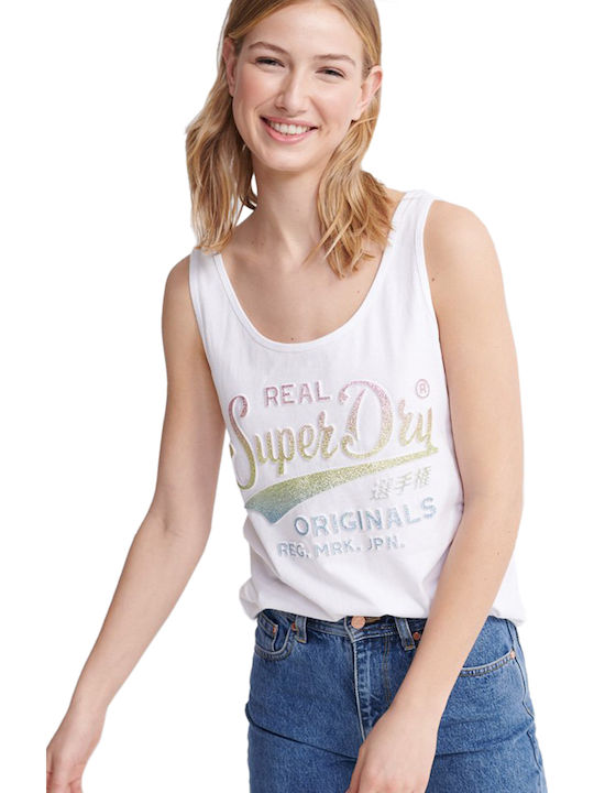 Superdry Real Originals pentru Femei de Vară Bluză din Bumbac Fără mâneci Albă