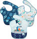 Bumkins Αδιάβροχη Σαλιάρα Πλαστική με Αυτοκόλλητο Superbib με Τσέπη Hangry, Dinosaurs, Blue Tropic για 24 m+ 3τμχ