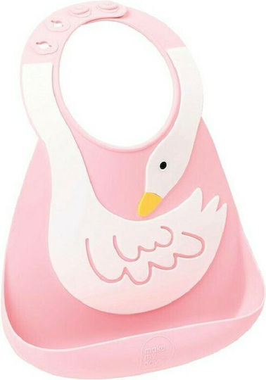 Make my Day Swan Waterproof Bib Silicone with Button & Pocket Pink for 6 m+