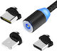 Braided / LED / Magnetic USB to Lightning / Type-C / micro USB Cable Μαύρο 1m