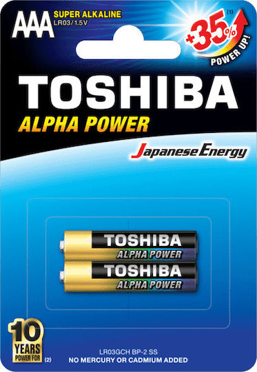 Toshiba 2 Pack Alkaline Batteries AAA Alpha Power 1.5V LR03GCH-BP-2\n