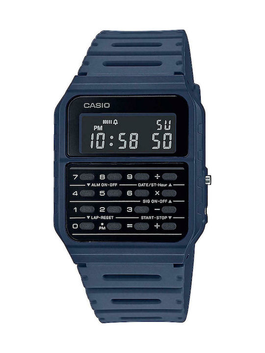 Casio Calculator Ψηφιακό Ρολόι Μπαταρίας με Καουτσούκ Λουράκι σε Μπλε χρώμα