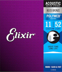 Elixir Set of 80/20 Bronze Strings for Acoustic Guitar Polyweb 11 - 52"