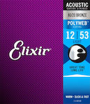 Elixir Set of 80/20 Bronze Strings for Acoustic Guitar Polyweb 12 - 53"