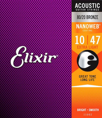 Elixir Set 80/20 Bronz de Corzi pentru Chitară acustică Nanoweb 10 - 47" 11002