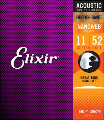 Elixir Complete Set Phosphor Bronze String for Acoustic Guitar Nanoweb 11-52