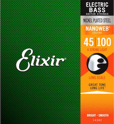 Elixir Set Vernickelter Stahl Saiten für Bass Nanoweb 45 - 100"