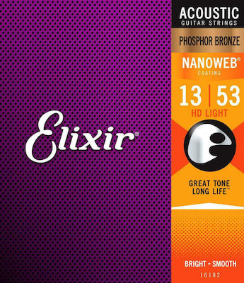 Elixir Set of Phosphor Bronze Strings for Acoustic Guitar Nanoweb