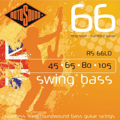 Rotosound Set Rostfreier Stahl Saiten für Bass Swing Bass 66 Standard 45 - 105"