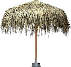 Επαγγελματική Ομπρέλα Δαπέδου Στρογγυλή Ψάθινη Ξύλινη Fun Palm Εκρού με Βολάν Φ2.5m