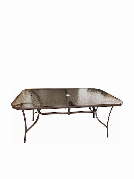 Selena Outdoor Dinner Table with Glass Surface and Metal Frame Brown 160x90x72cm