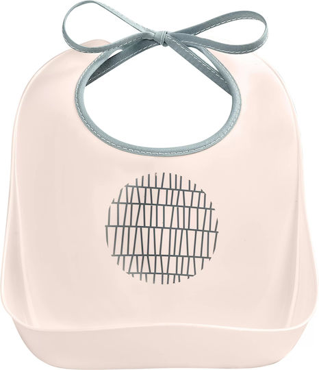 Beaba Pink Grid Αδιάβροχη Σαλιάρα Πλαστική με Κορδόνι & Τσέπη