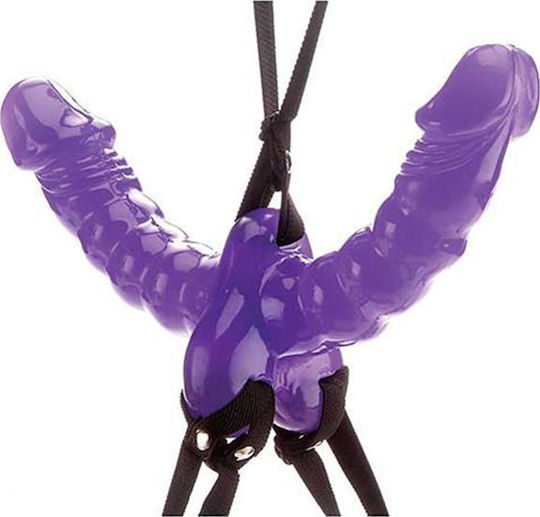Pipedream Fetish Fantasy Series Double Delight Strap-on Harness με Διπλό Dildo 15cm σε Μωβ Χρώμα
