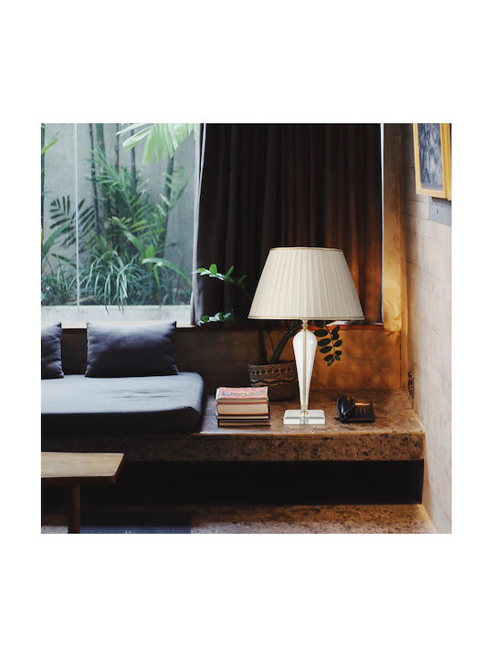 Ondaluce Ravel Glass Table Lamp for Socket E27 with Beige Shade and Transparent Base