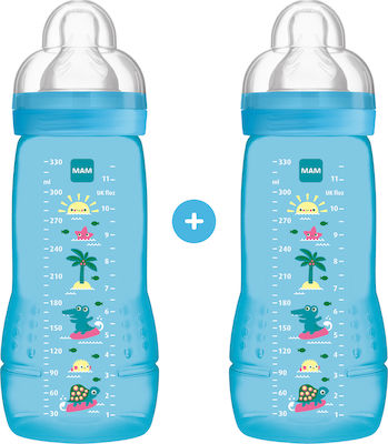 Mam Set aus Plastikflaschen Easy Active Combi-Pack mit Silikonsauger für 4+ Monate Blue Sonne 330ml 2Stück