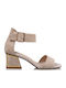 Envie Shoes Women's Sandals with Ankle Strap Beige with Chunky Medium Heel