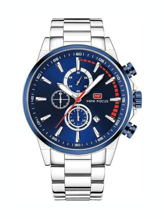 Mini Focus Men's Watch 48mm Battery with Silver Metal Bracelet