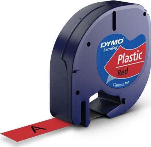 Dymo 91203 Etikettendrucker-Bänder 4m x 12mm in Rote Farbe Kompatible Reihe mit Dymo LetraTag/LT