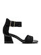 Envie Shoes Women's Sandals with Ankle Strap Black with Chunky Medium Heel