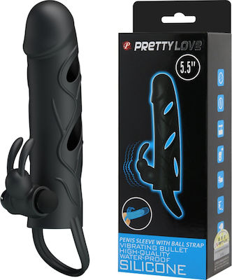 Pretty Love Silicone Vibrating Sleeve 14cm Black