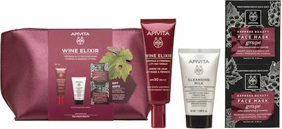 Apivita Women's Αnti-ageing Cosmetic Set Wine Elixir Suitable for All Skin Types with Face Cleanser / Face Cream / Face Mask / Toiletry Bag 90ml