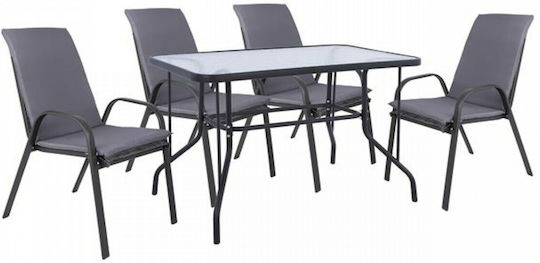 Set Sala De Mese Pentru Exterior 5 Piese Gri Cu Perne