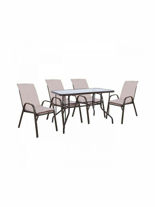 Outdoor Dining Set 5 Pieces Brown with Pillows