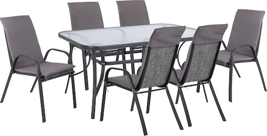 Garten- und Outdoor-Möbelset Für Speisesaal 7 Stück Grau mit Kissen