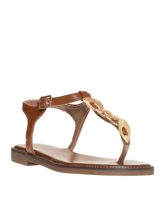 Envie Shoes Women's Flat Sandals with Strap in Tabac Brown Color