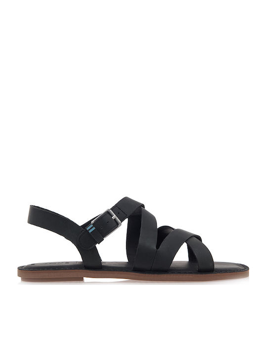 Sicily Leather Women's Flat Sandals with Strap in Black Color