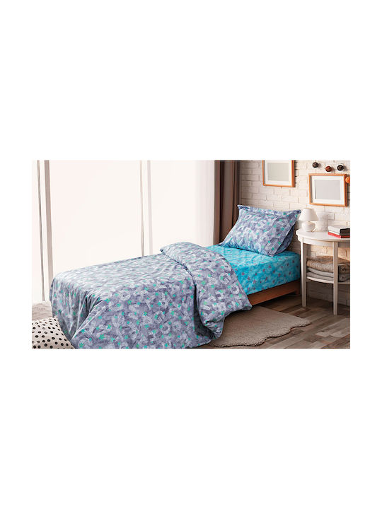 Beauty Home Sheet Set Single from Cotton & Polyester Letters 6125 Light Blue 170x240cm