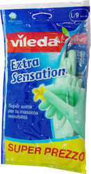Vileda Γάντια Καθαριότητας Extra Sensation Πλαστικά Large Πράσινα 2τμχ