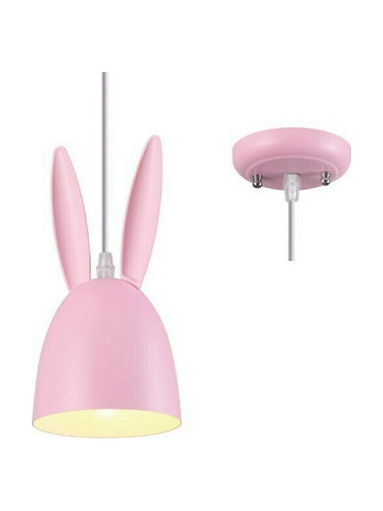 Aca Κουνελάκι Single Bulb Kids Lighting Pendant Metallic 40W with Drive Size E27 In Pink Colour 12x24cm