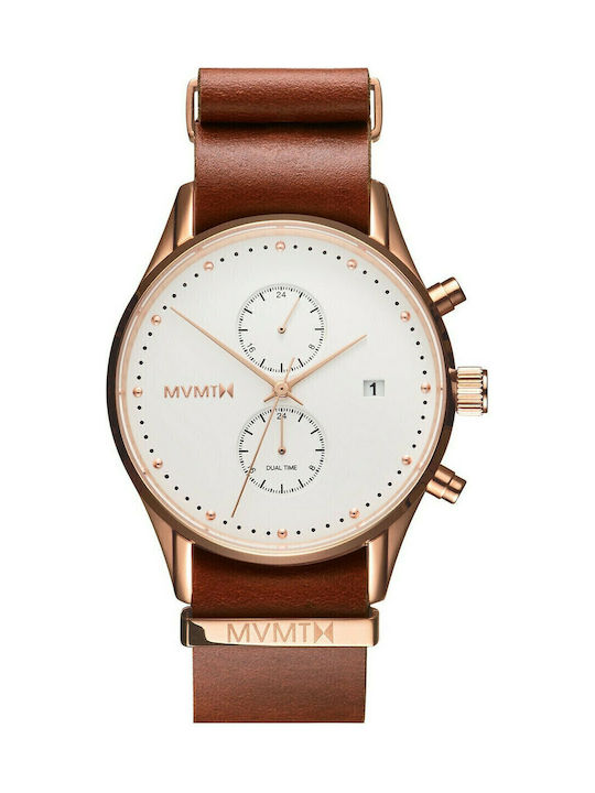 MVMT Voyager Ανδρικό Ρολόι 42mm Μπαταρίας με Καφέ Δερμάτινο Λουράκι