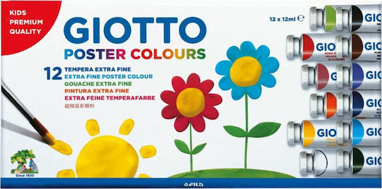 Giotto Poster Colours Tempera Paints Multicolour in Tube 12ml 12pcs